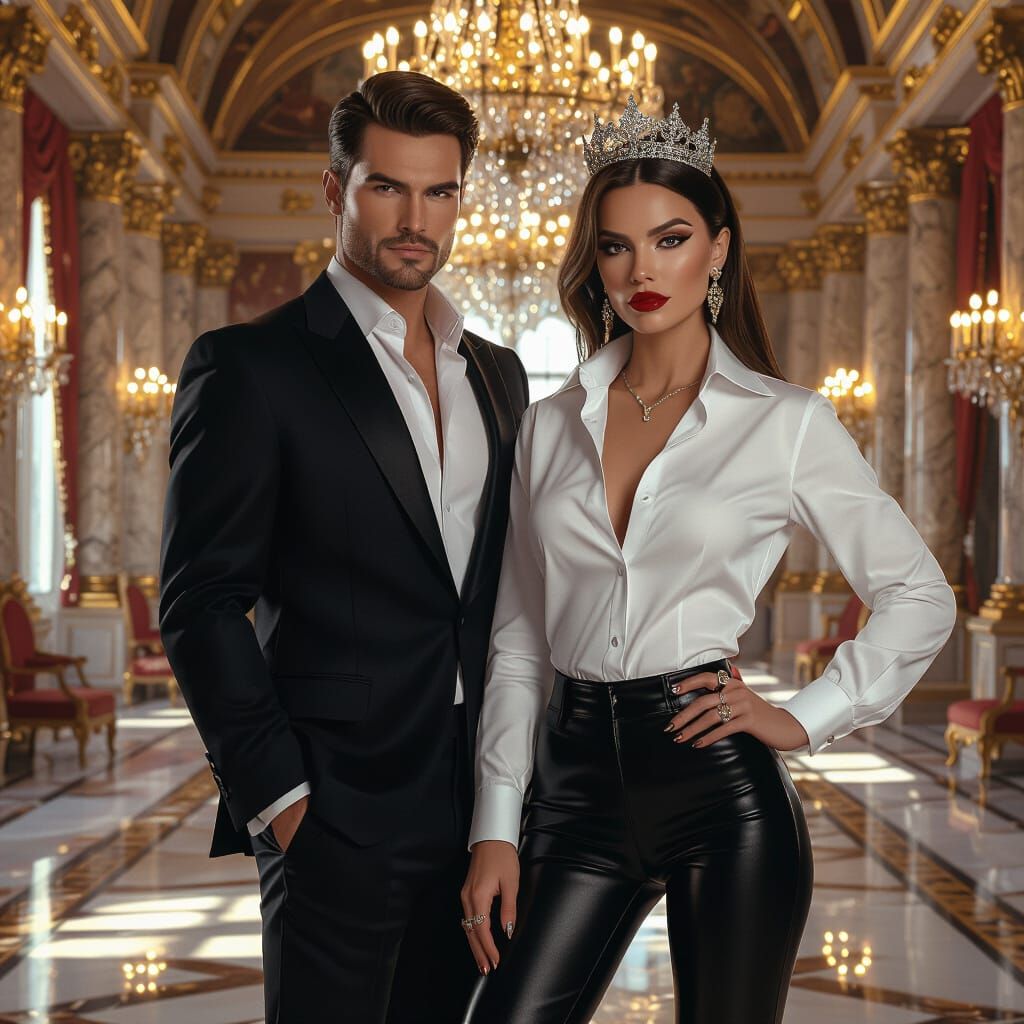 Powerful Queen in Palace Hall, Ultra-Realistic Style