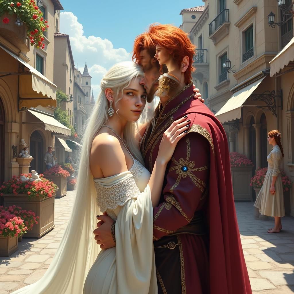Medieval Lovers Embrace in Fantasy Art Style