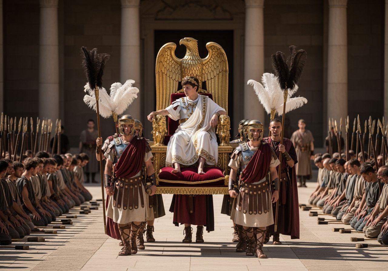 Young Emperor on Eagle Throne Borne by Roman Soldiers