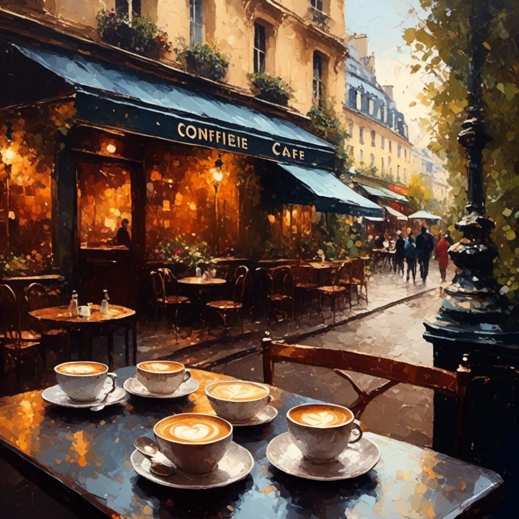 Parisian Cafe Coffee Cups in Tonalist Style