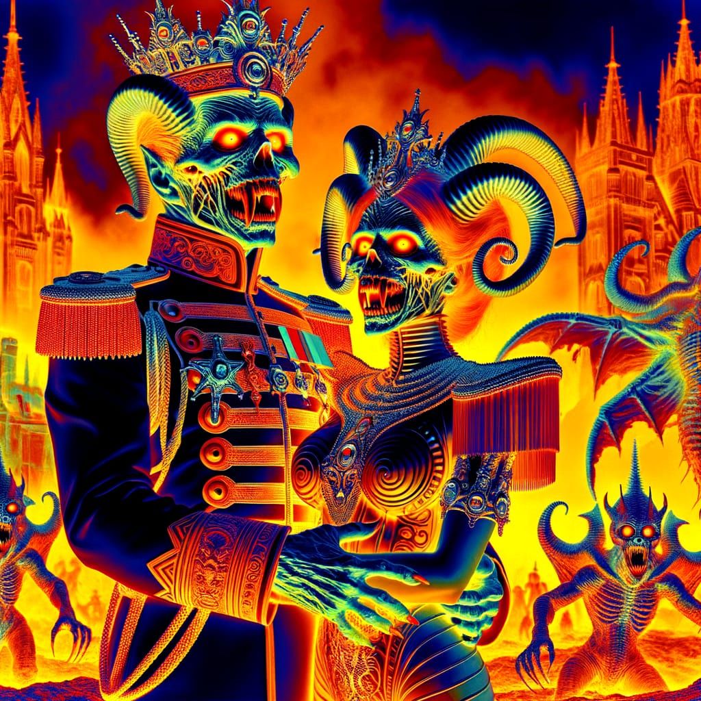 Vampire Emperor and Empress Embrace Reptilian Monster