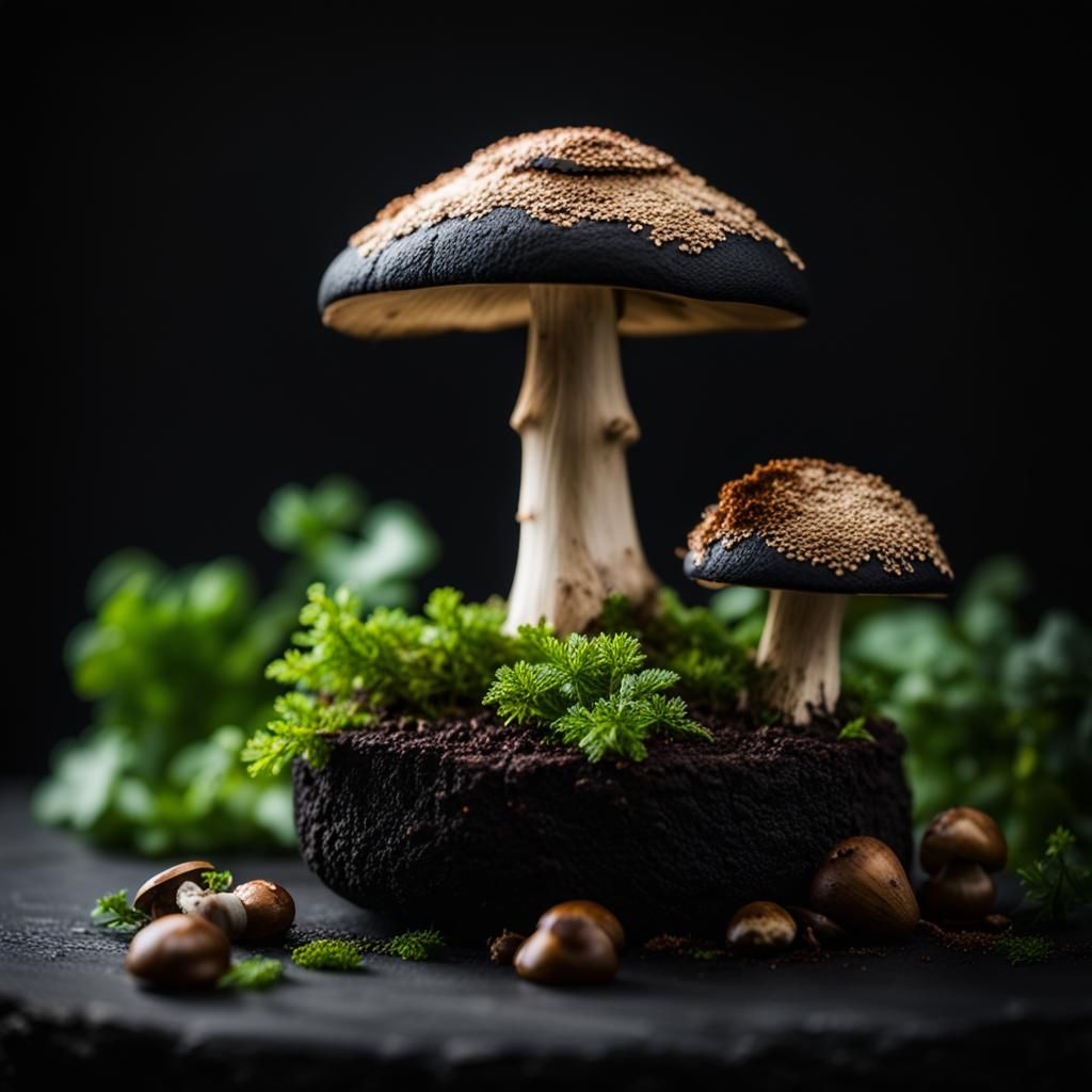 Embroidered Mushroom Rock with Moss in Gold