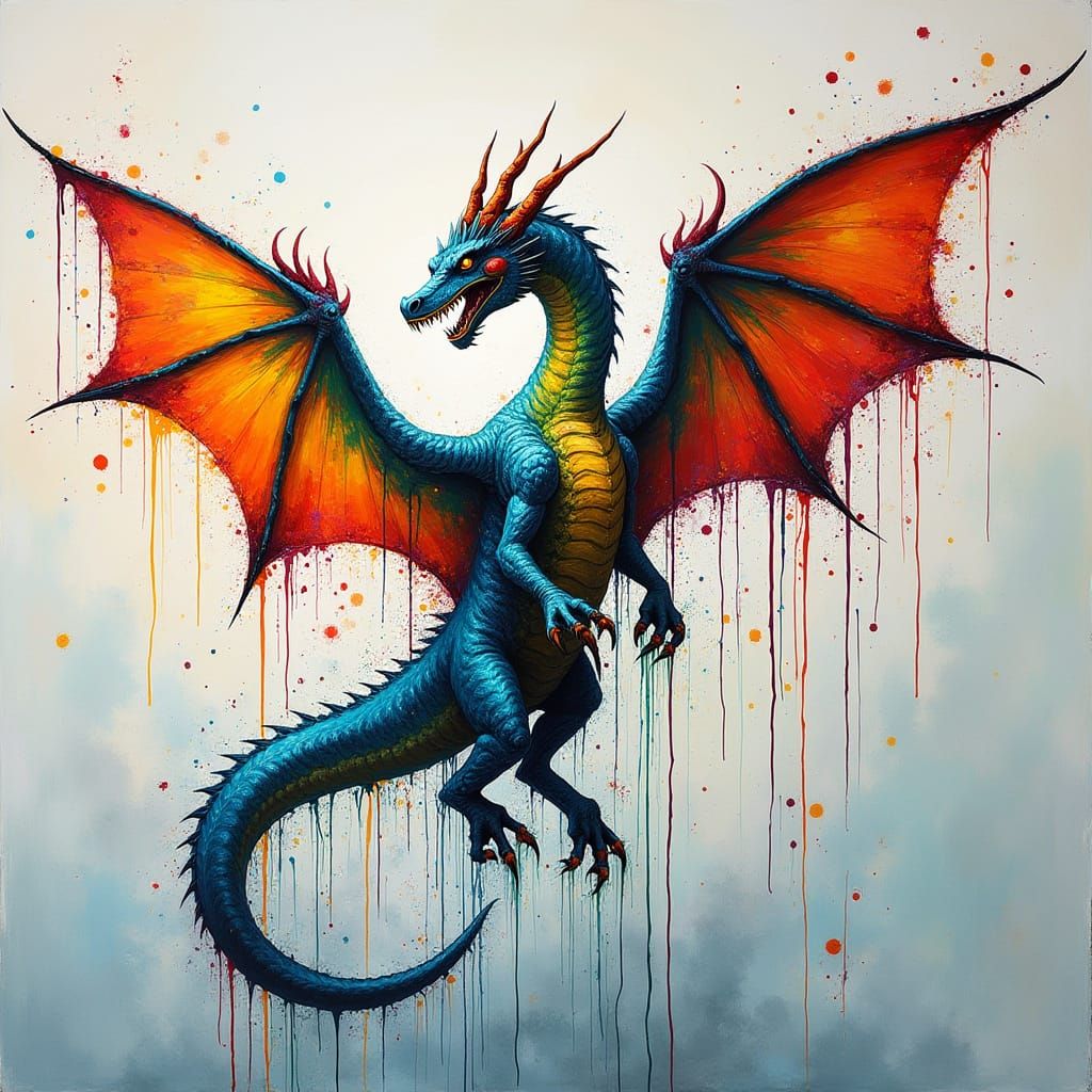 Vibrant Dragon in Dynamic Splatter Art