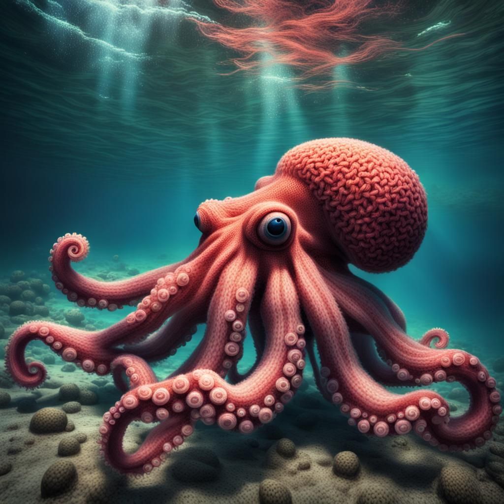 octopus dressed in knitted yarn clothes