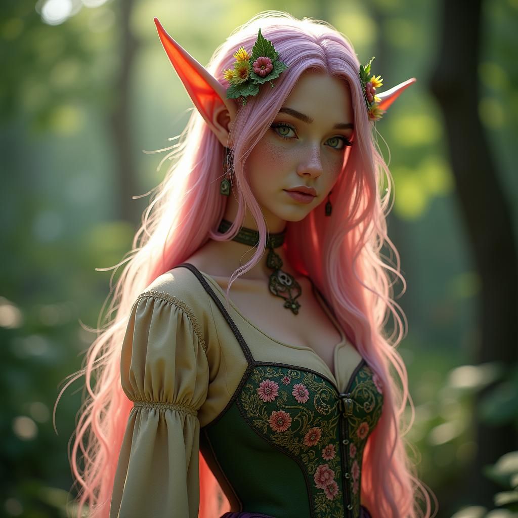 Ethereal Elf Maiden in Fantasy Cottagecore Style