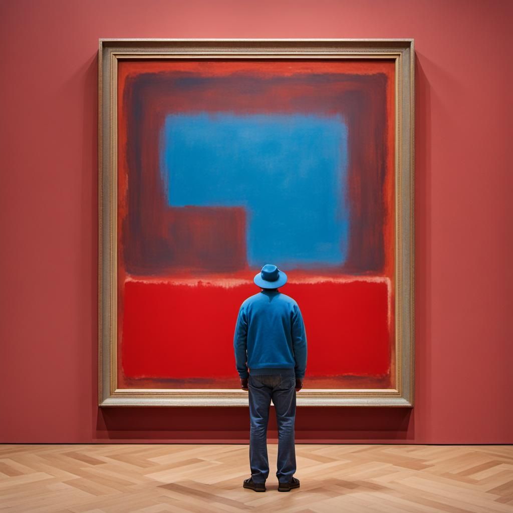 Smurf Contemplates Rothko-esque Red Painting