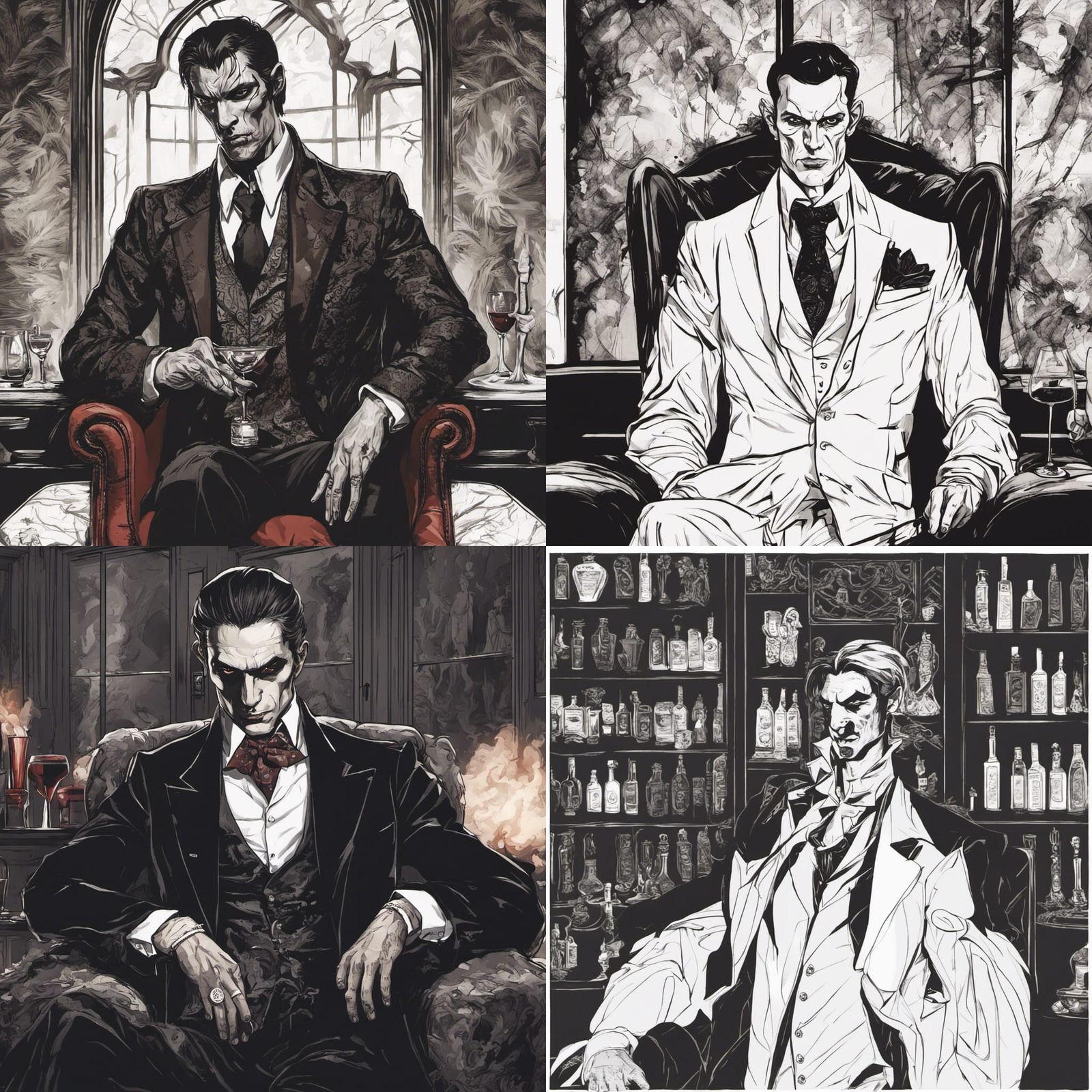 Vampire in Cigar Lounge: Black and White Portrait