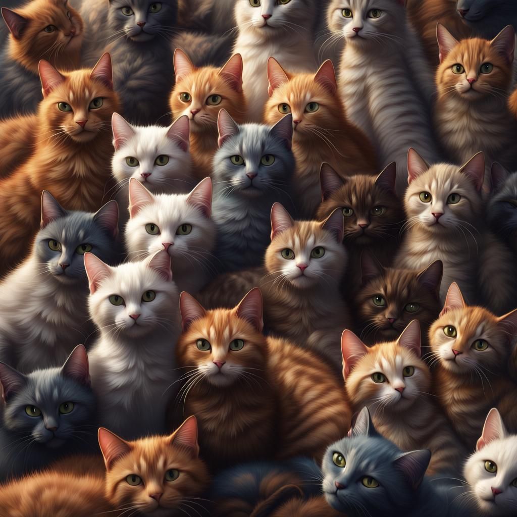 Cats Form Heart in Detailed Digital Painting