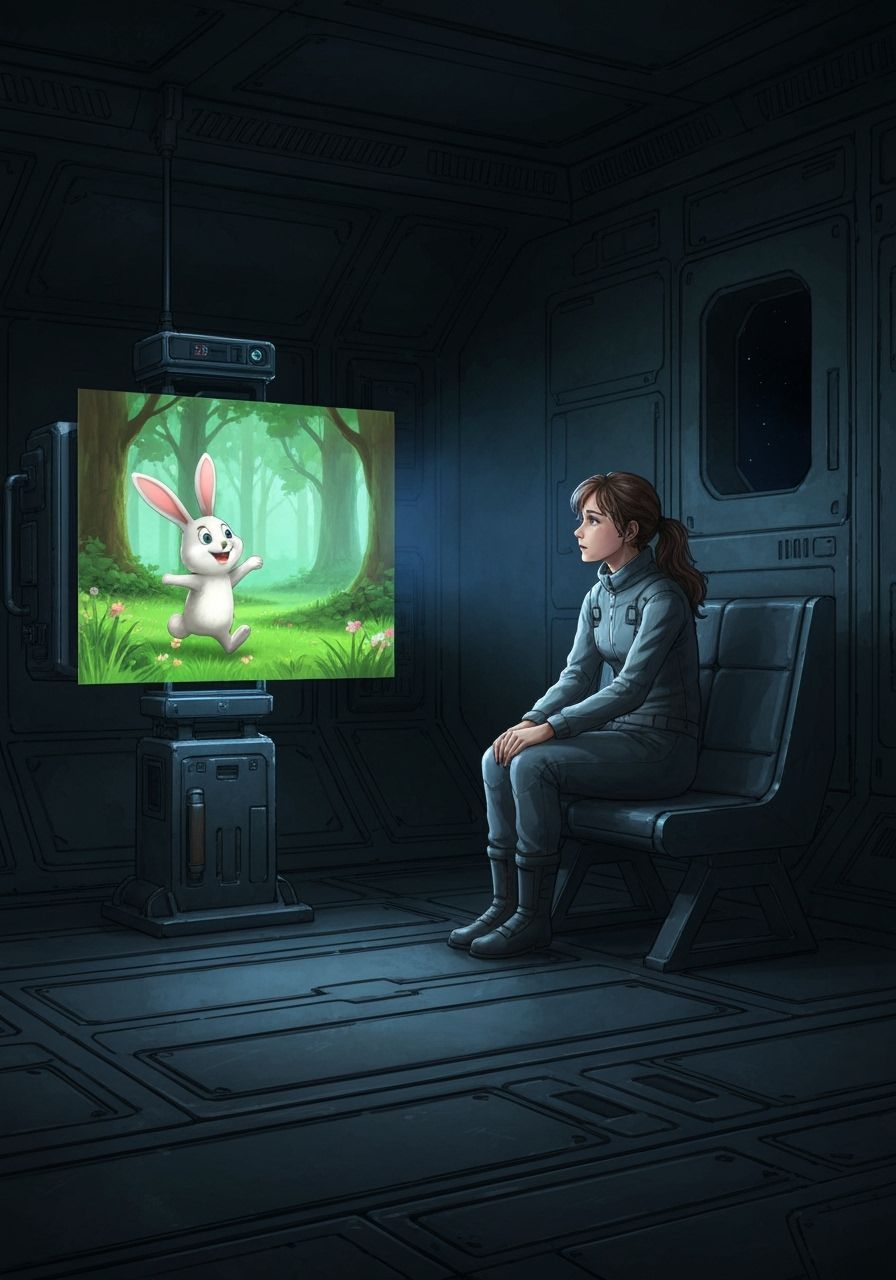 Lonely Girl Watches Hologram in Space Station