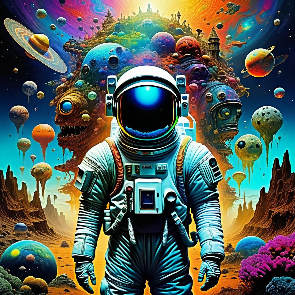 Psychedelic Spaceman in Neosurreal Horror Style