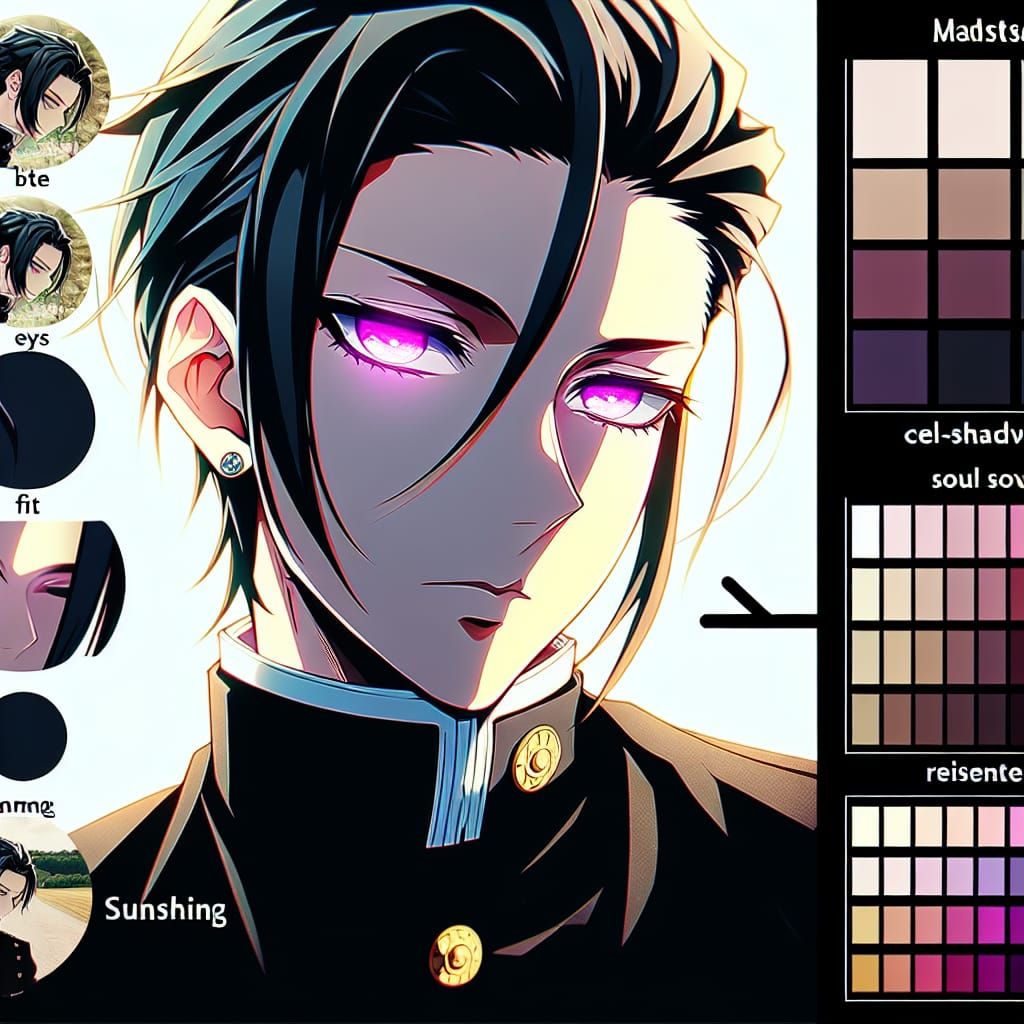 Anime Boy with Black Hair and Pink Eyes