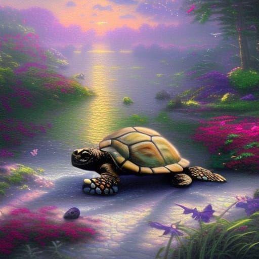 Ethereal Baby Turtle in Hyperdetailed Fantasy Scene