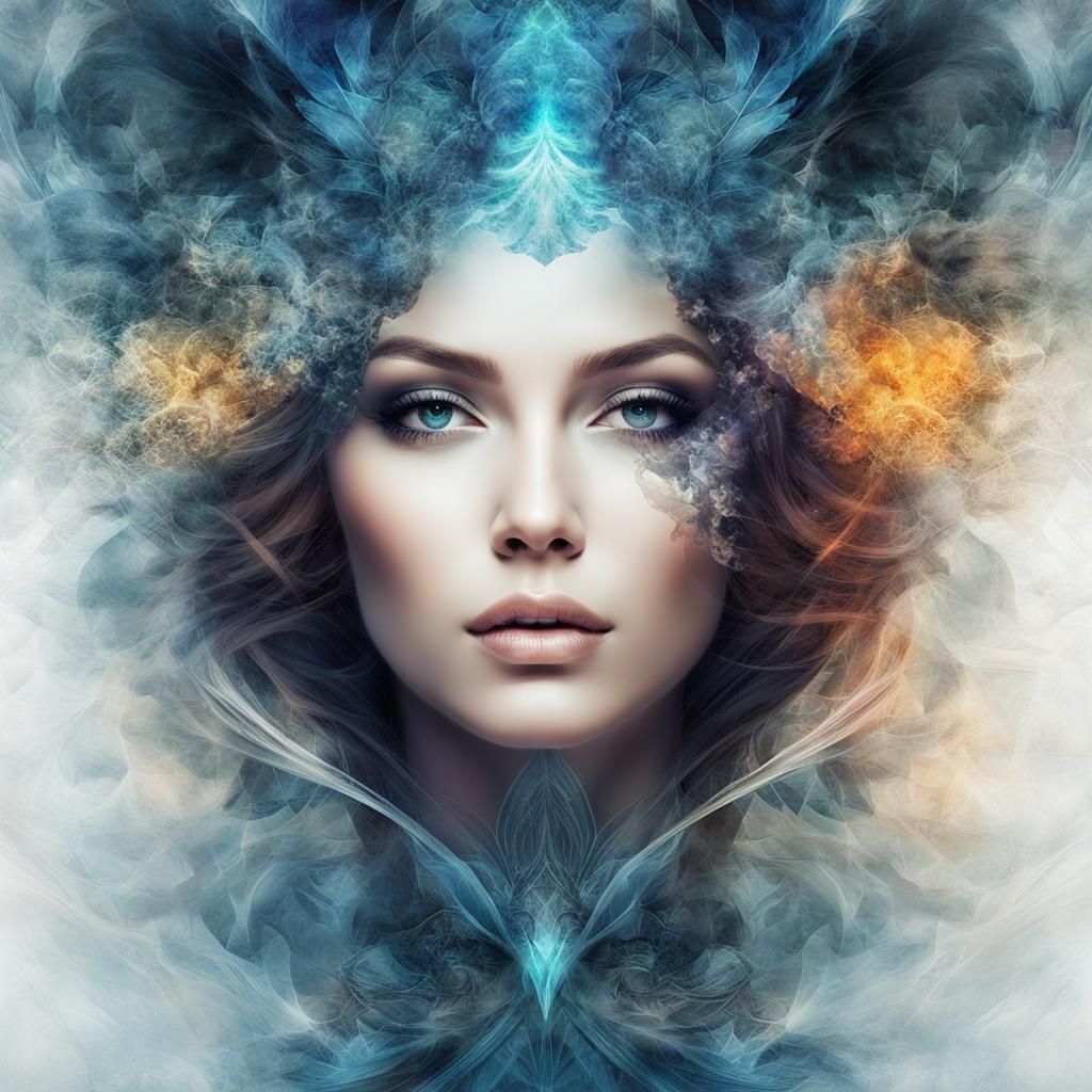 Abstract Fractal Smoke Design in Watercolor Style