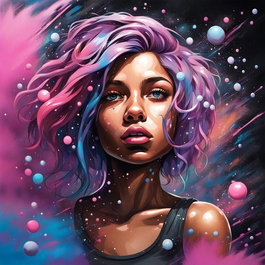 Galaxy Girl in Graffiti Splash Art Style