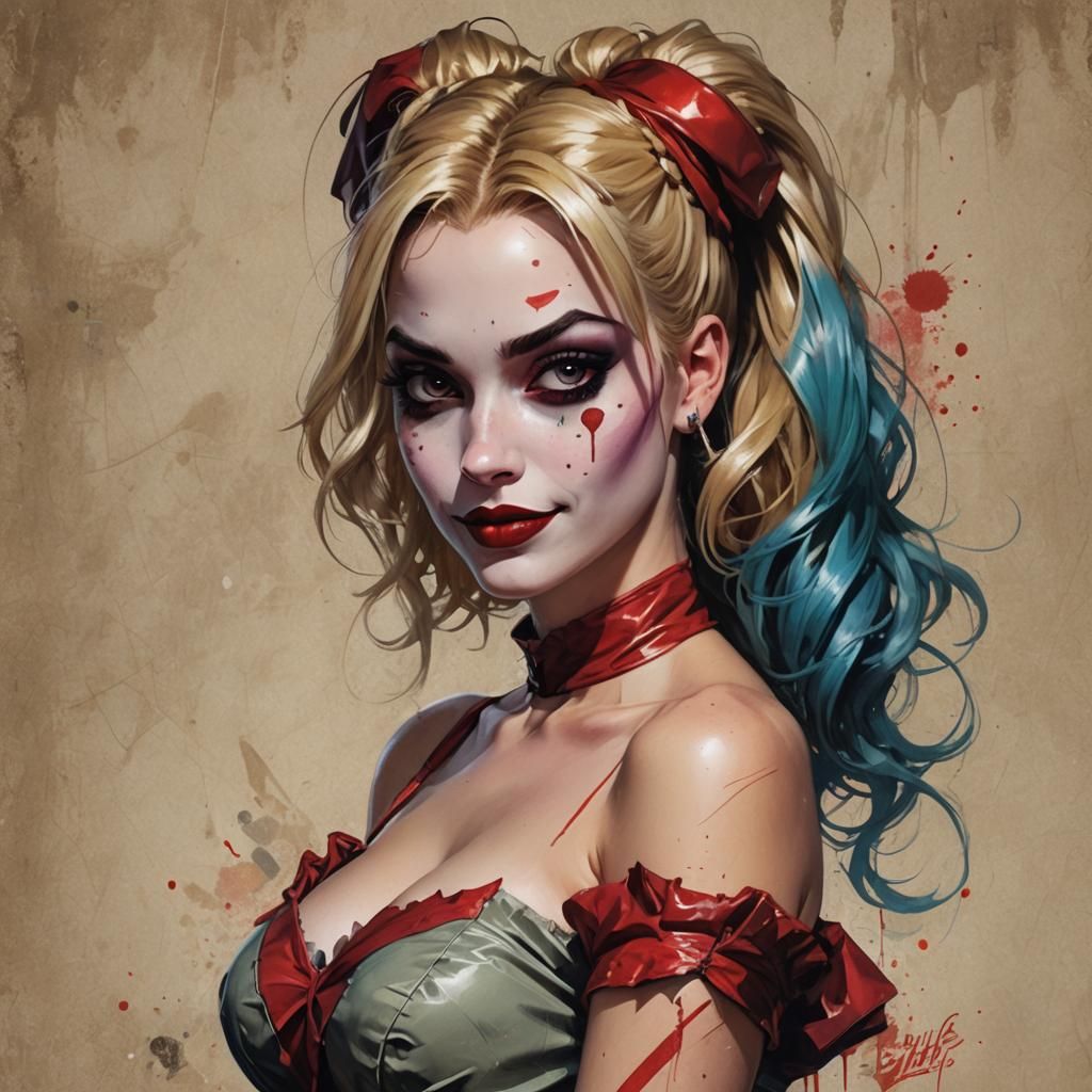 Urban Harley Quinn Pinup in Hyperdetailed Style