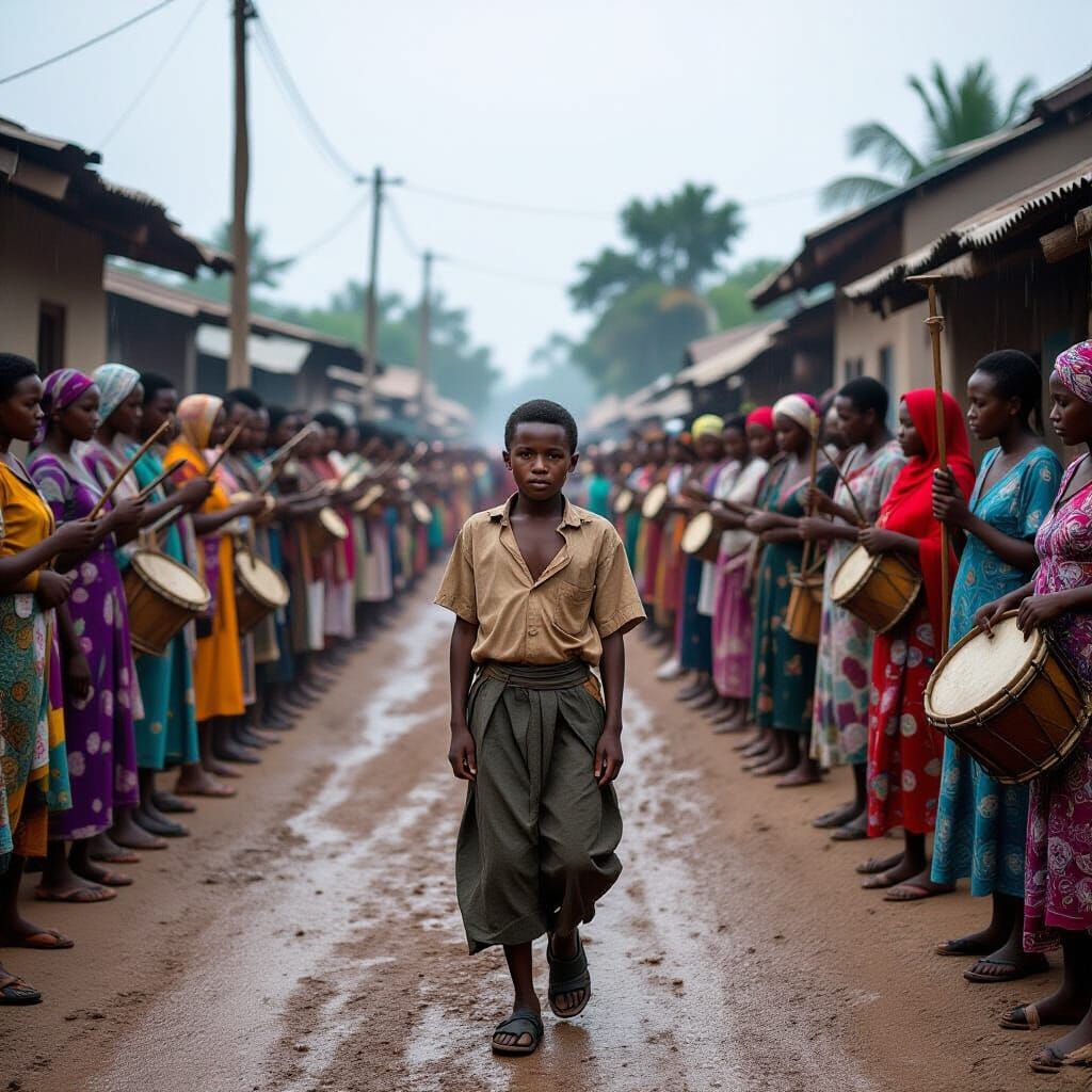 Cinematic Village Defense Against Raiders in Heavy Rain