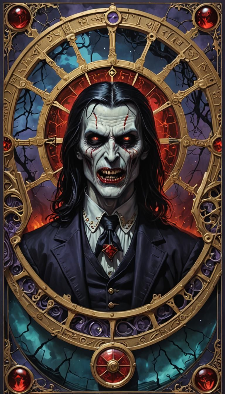 Vampire Wheel of Fortune Tarot Card in Hyperrealism