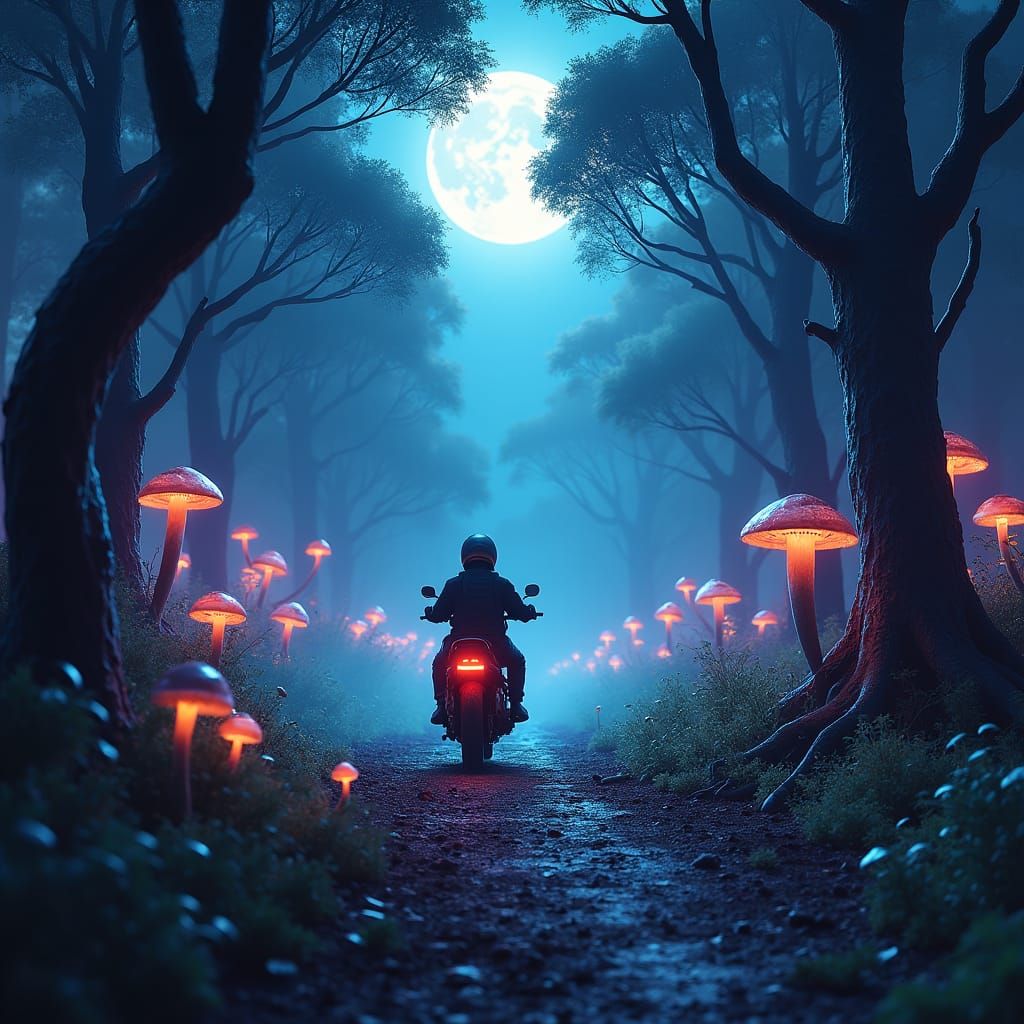 Mystical Motorbike Ride Through Enchanted Forest