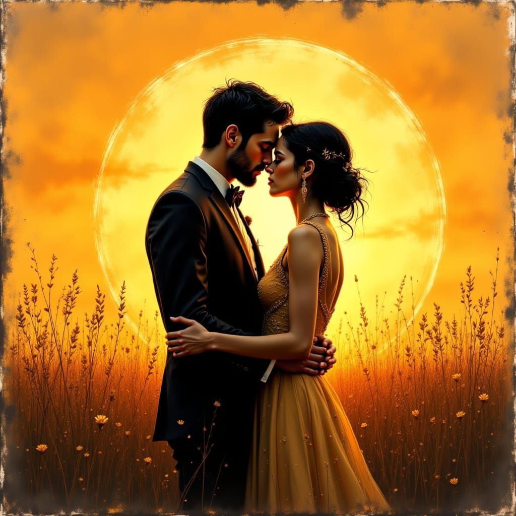 Romantic Farewell Kiss at Sunset