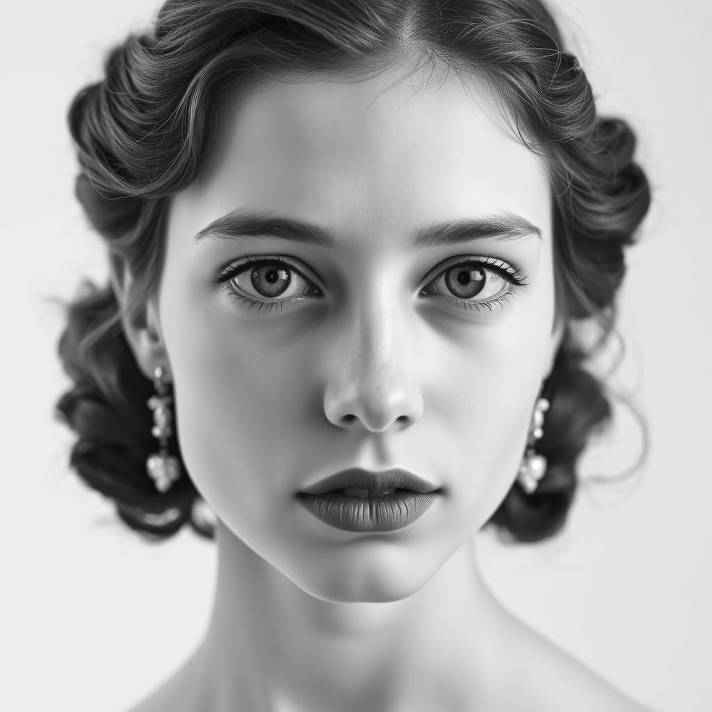 Elegant French Princess in Monochrome Close-Up