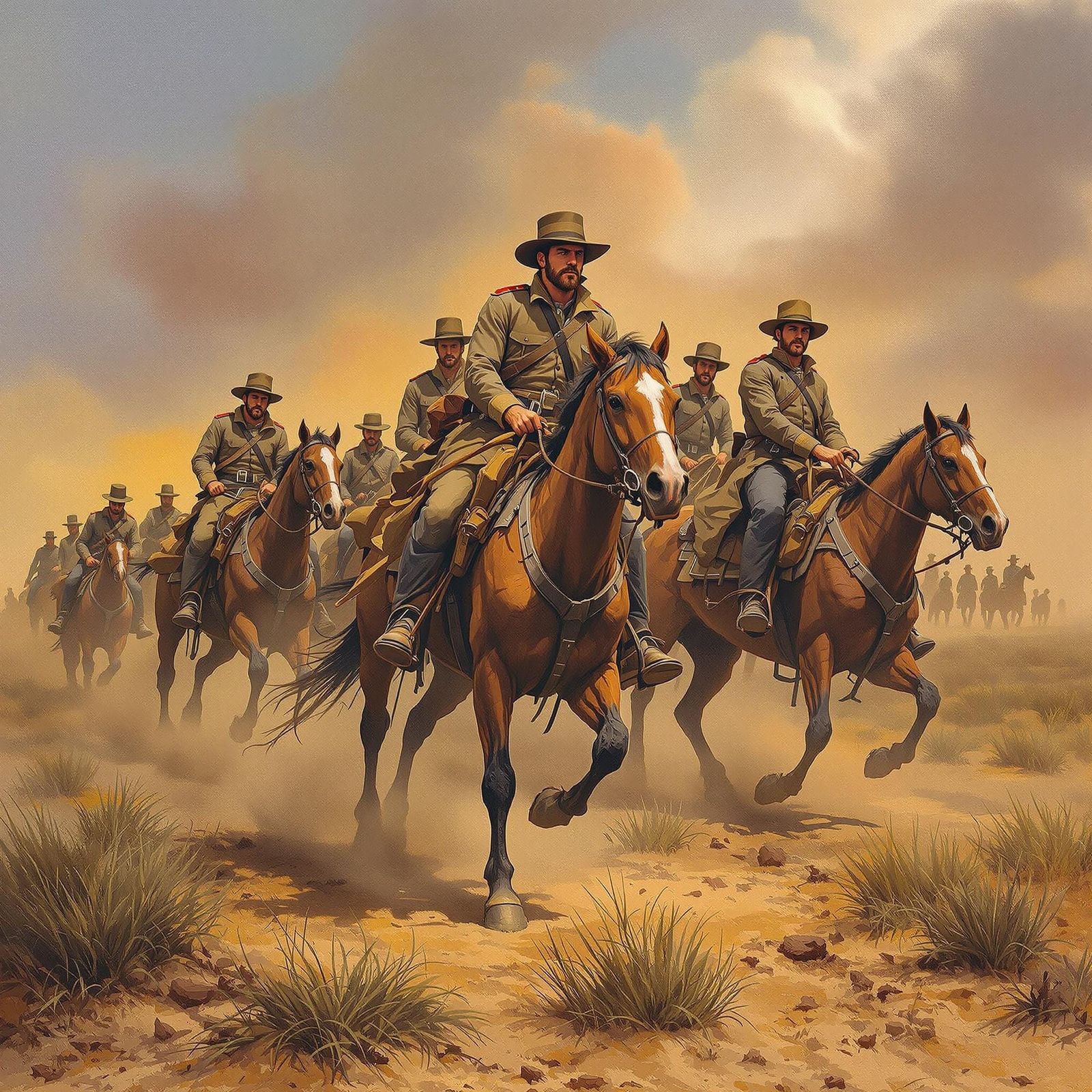 Union Cavalrymen in Gritty Civil War Landscape