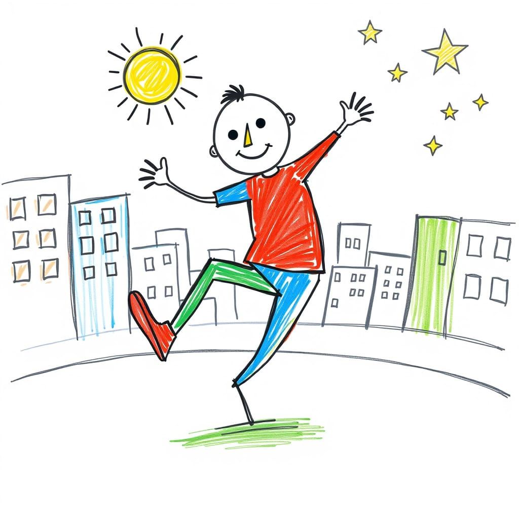 Man Breakdancing in Childlike Crayon Style