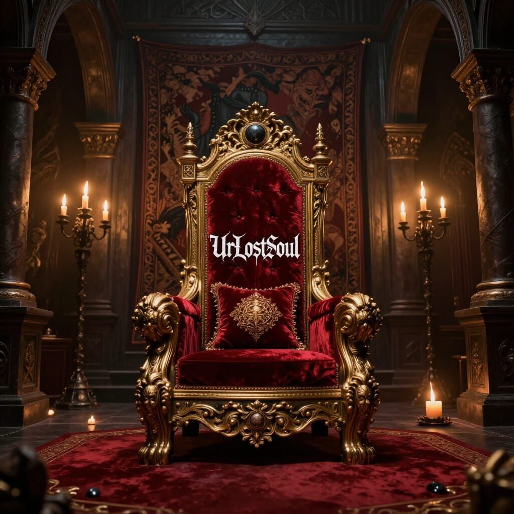Hell Throne Room with UrLostSoul Logo in Dark Fantasy Style