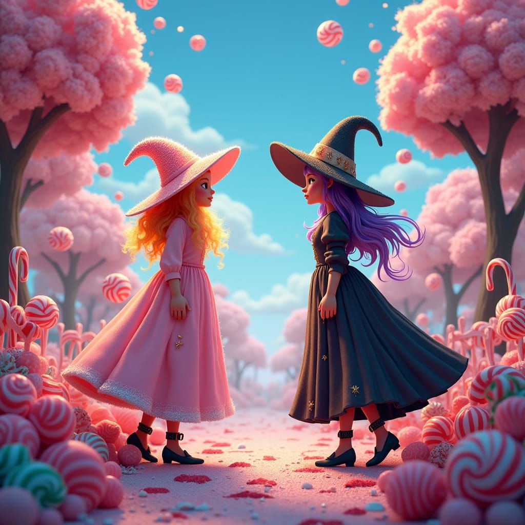 Candy Witch Showdown in Dreamlike Candyland Realm