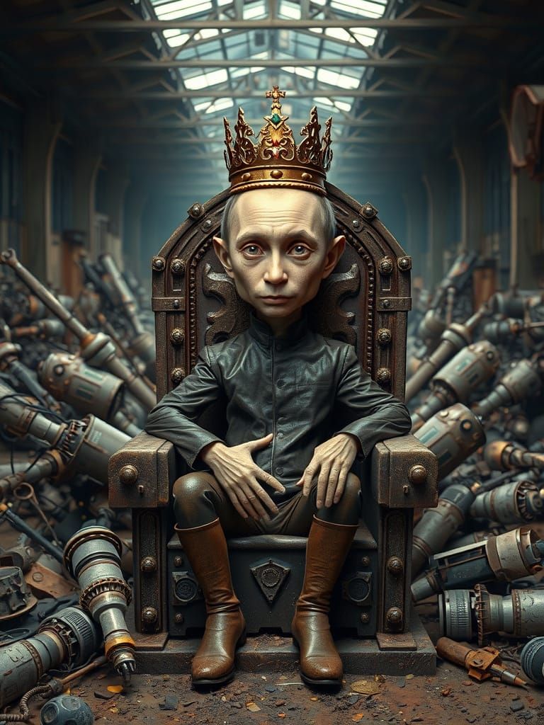 Alien Putin on Rusty Throne: Hyperrealistic Portrait