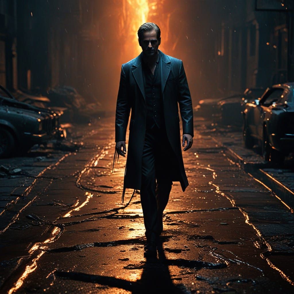 Lucifer as Peter Stormare Walks with Tar Drips