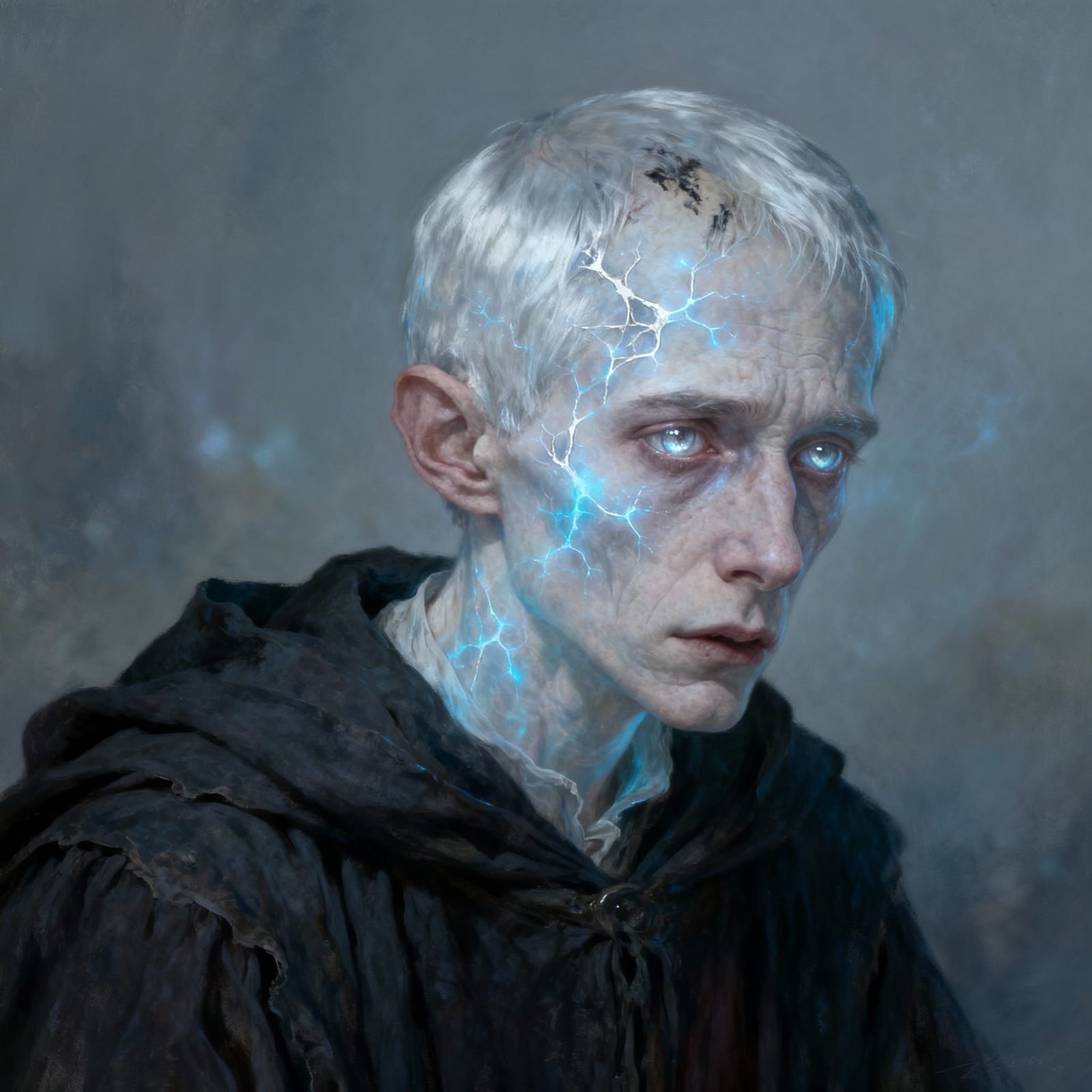 Melancholic Wizard Vesper: Ethereal Fantasy Character Art