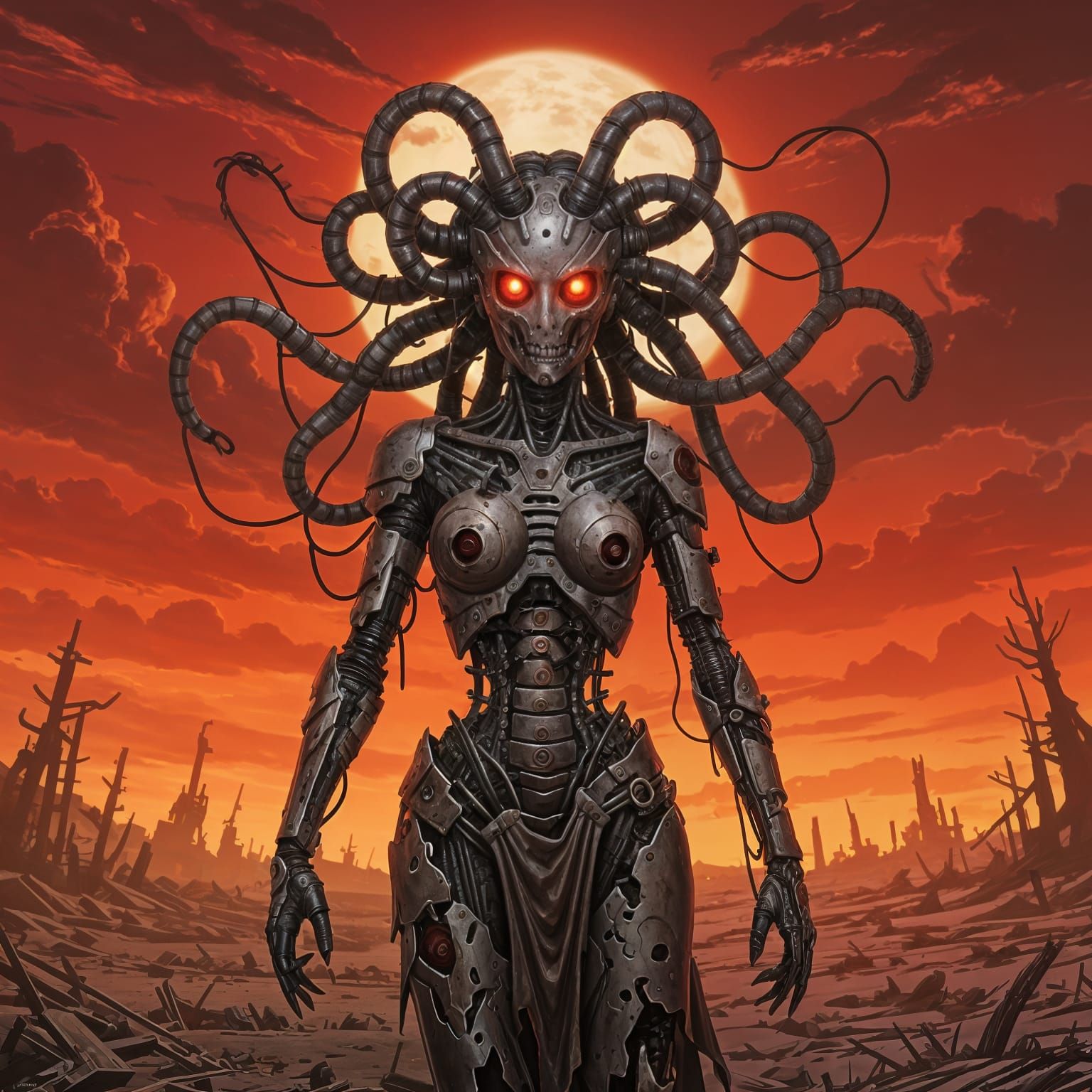 Biomechanical Medusa in Wasteland: Dark Fantasy Concept Art