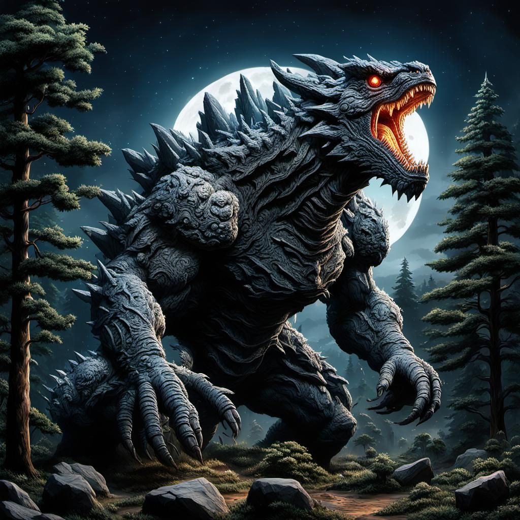 Giant Rocky Kaiju Bursts From Forest Floor