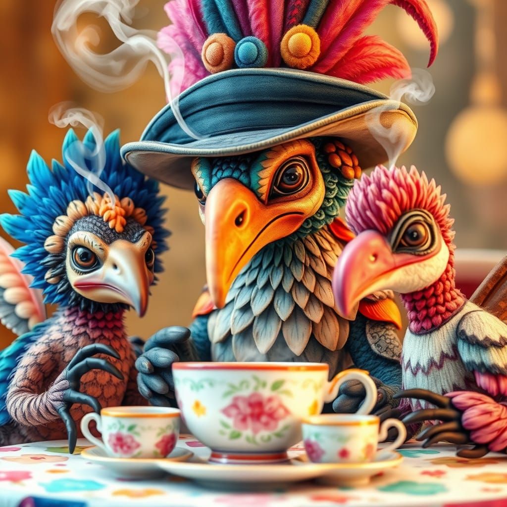Glynndodolgo Having Tea: Whimsical Watercolor Illustration