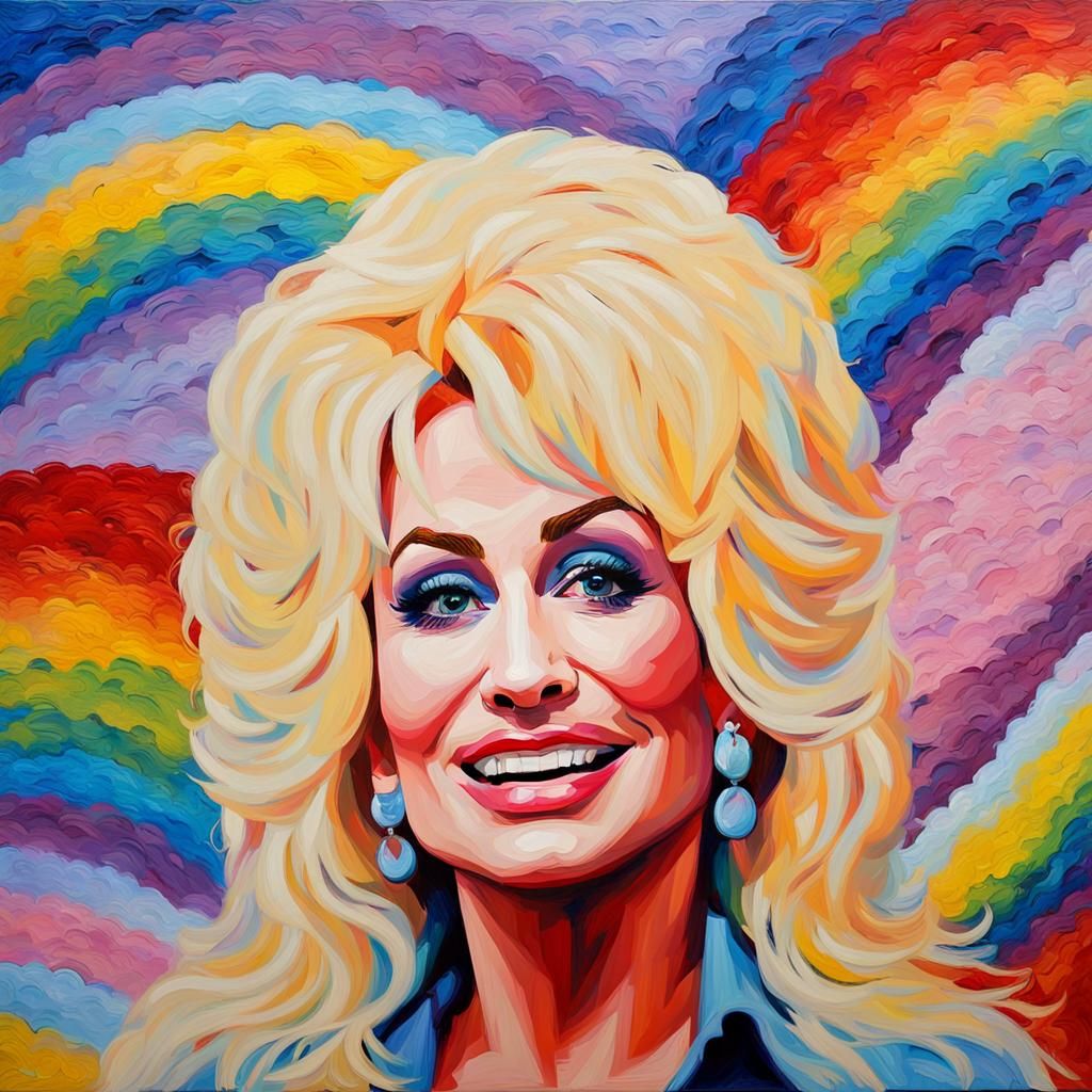 Dolly Parton with Rainbows in Expressionist Oil Painting