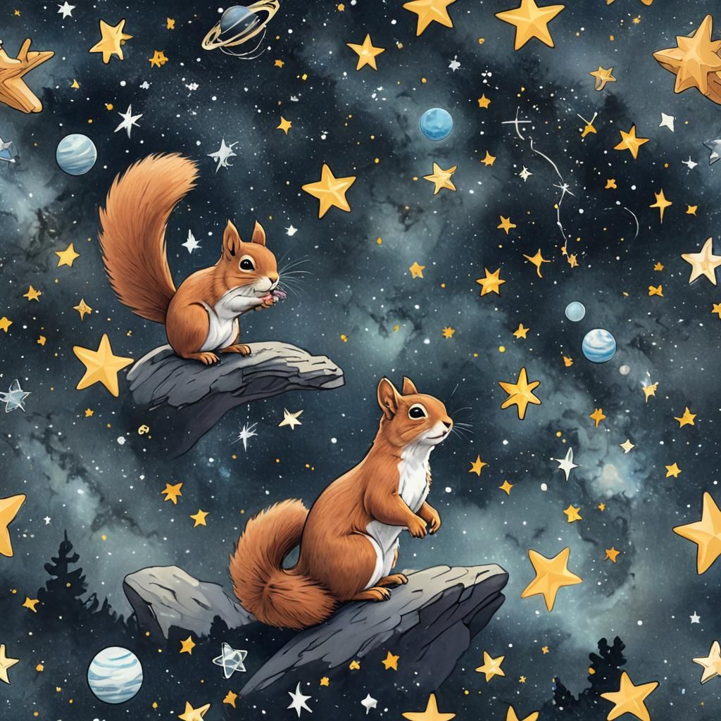 Squirrel Gazing at Starry Sky
