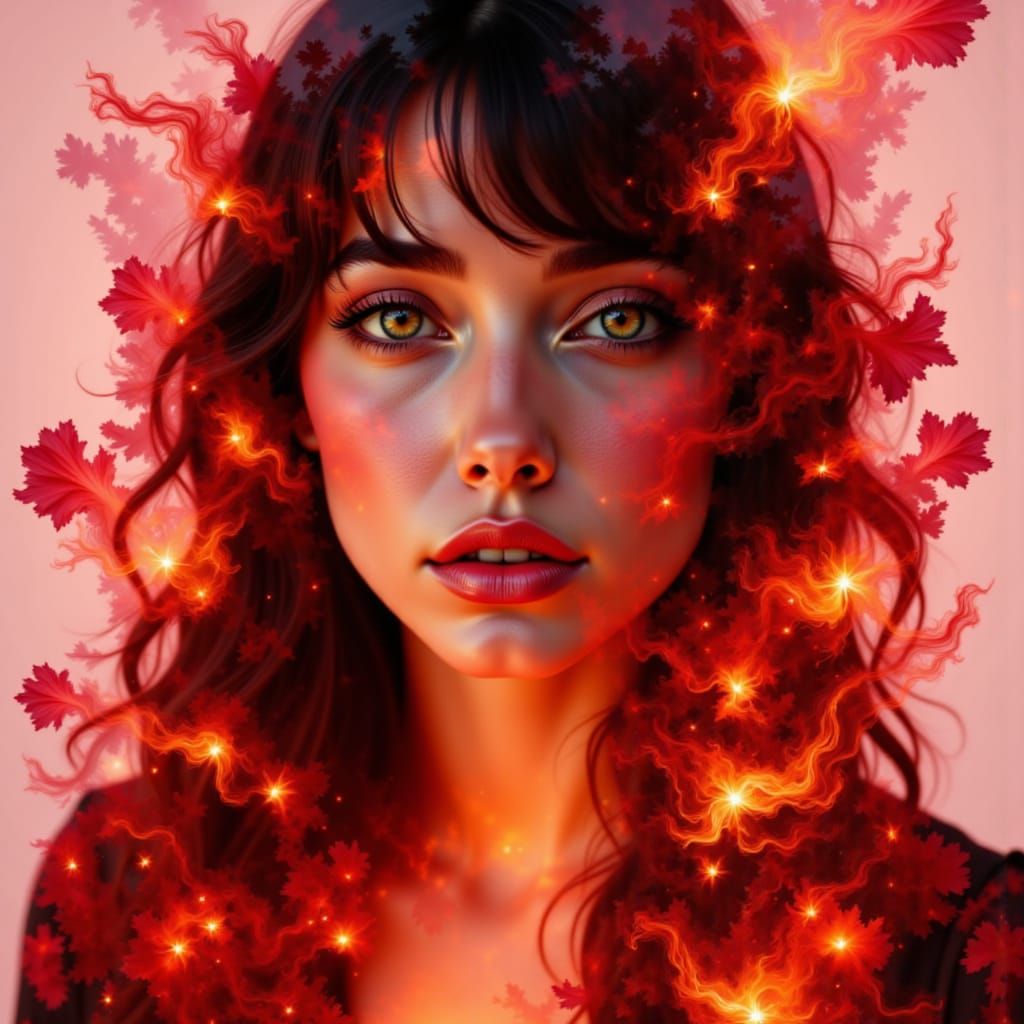 Double Exposure Portrait of Woman Feeling Creative