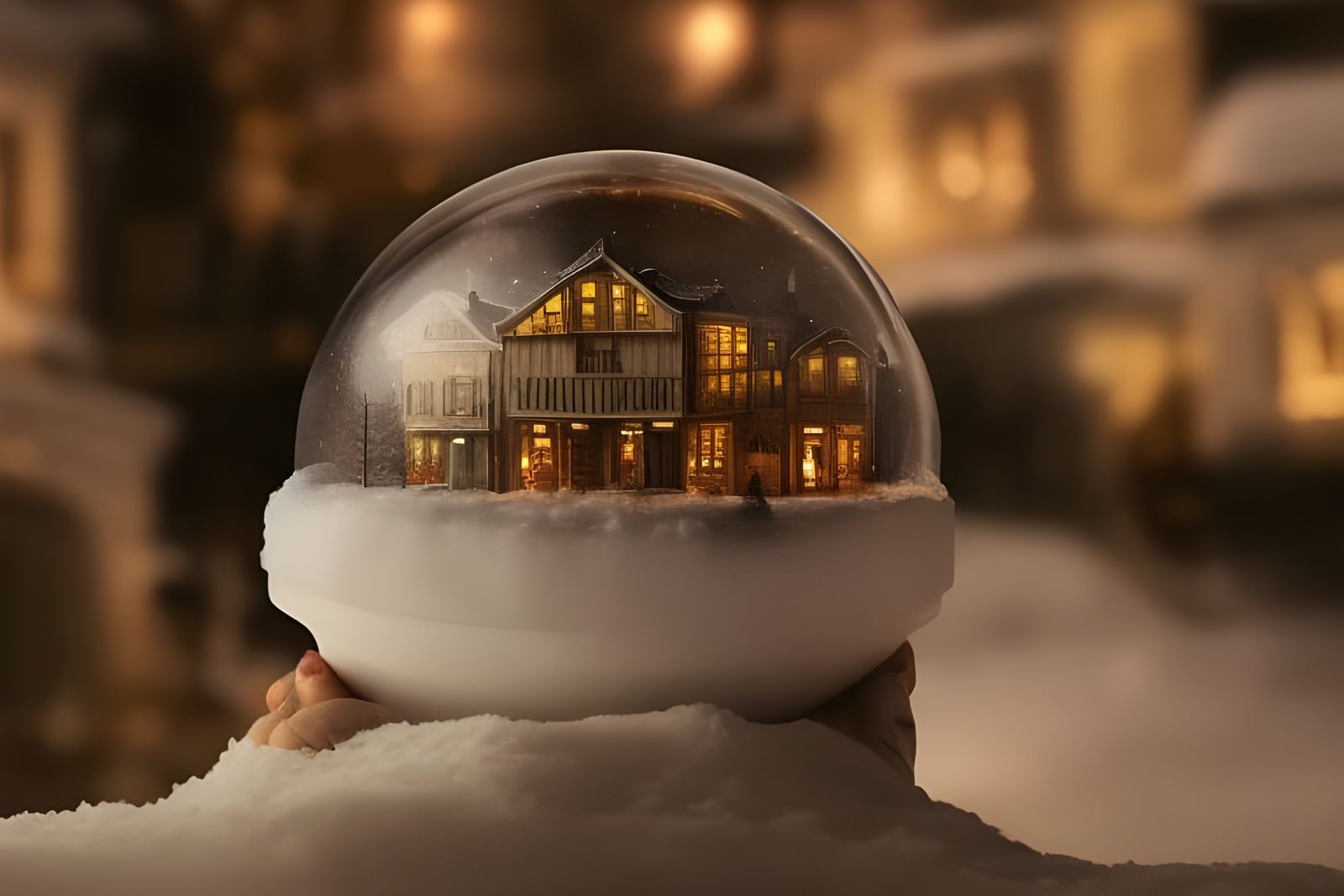 Snow Globe Village in Winter Scene