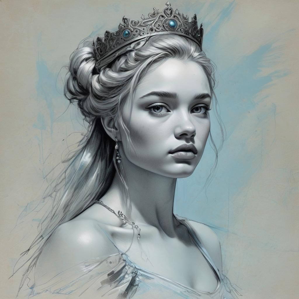 Lady Godiva Portrait in Rough Charcoal Sketch Style