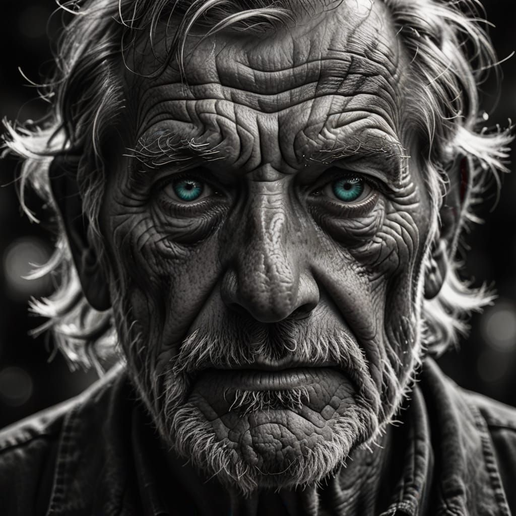Monochrome Portrait of a Gnarled Old Man