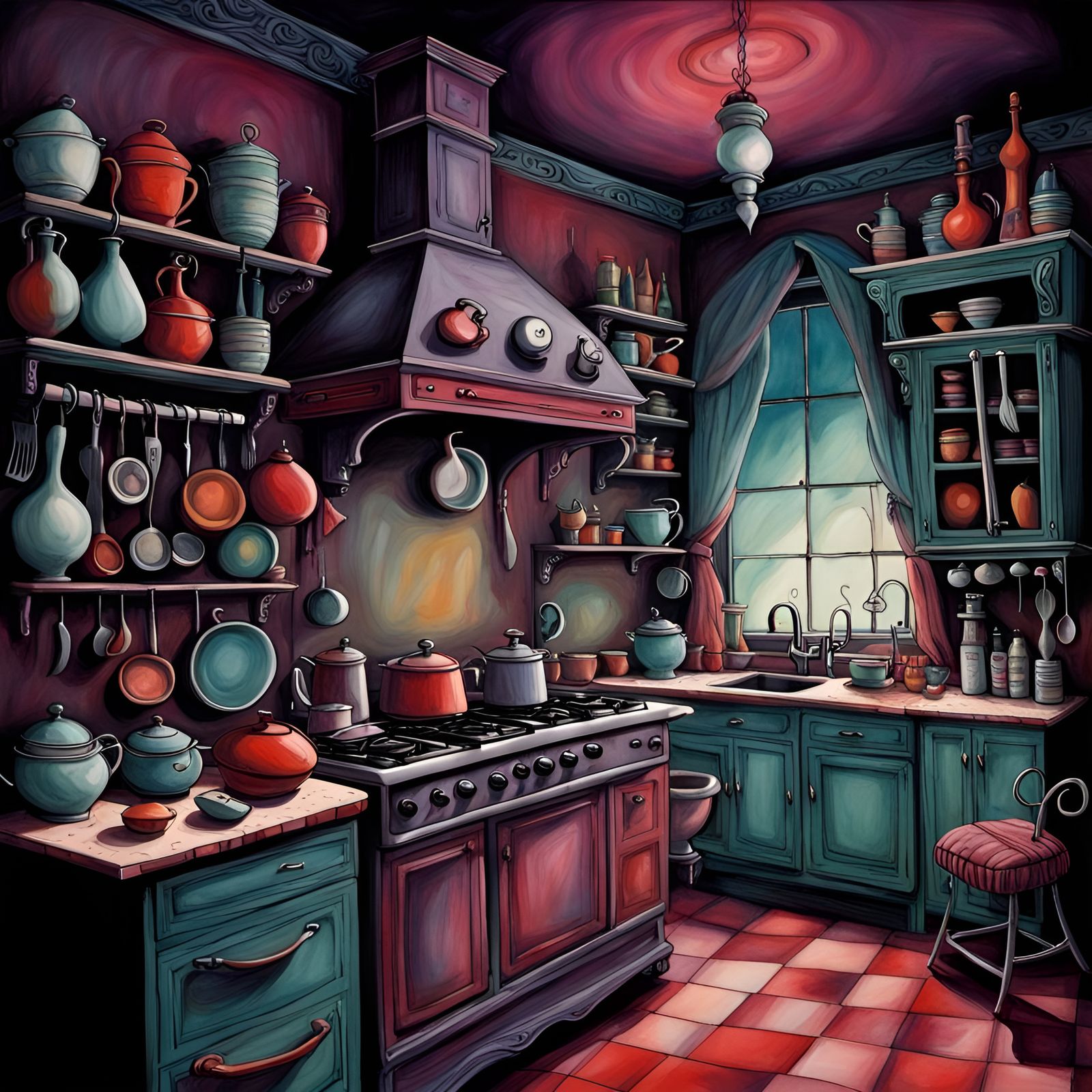 Surreal Kitchen Illustration in Burtonesque Style