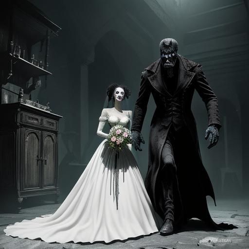 Bride of Frankenstein Carried in Gothic Horror Dungeon