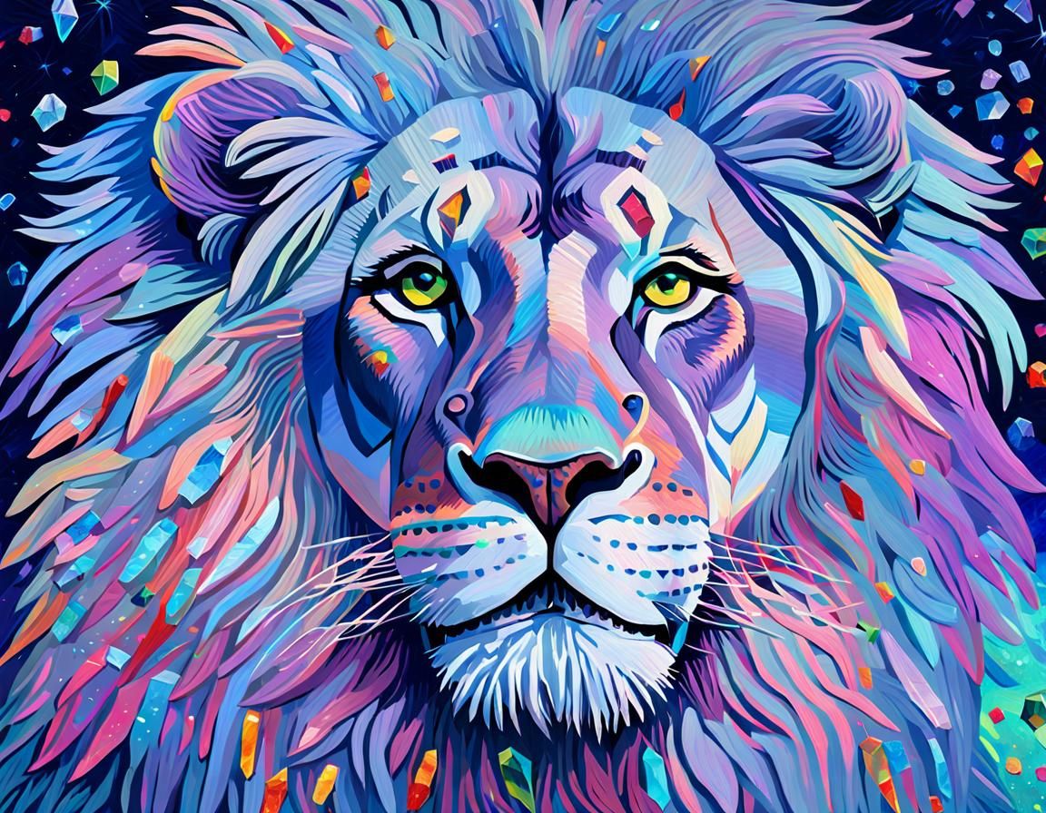 Lion Portrait in David Hockney Style