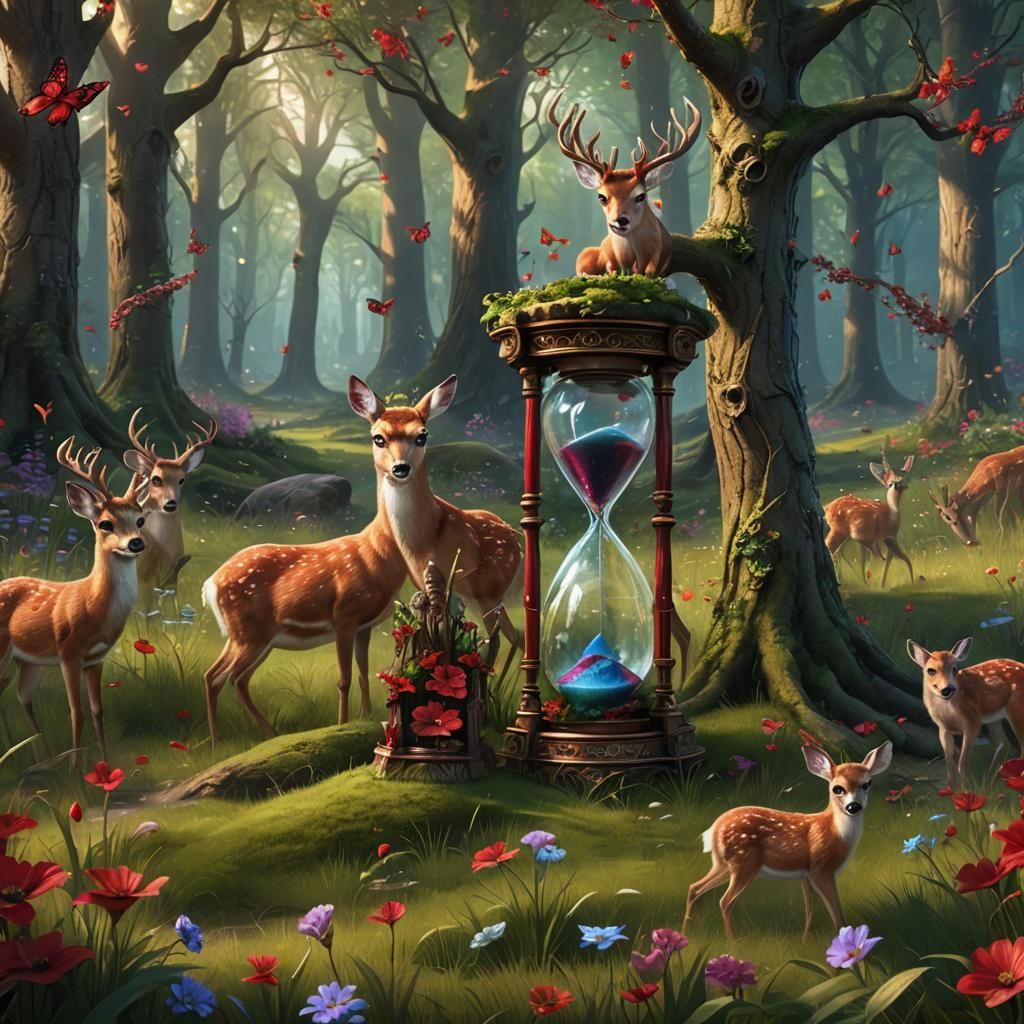 Magical Forest with Hourglass and Animals