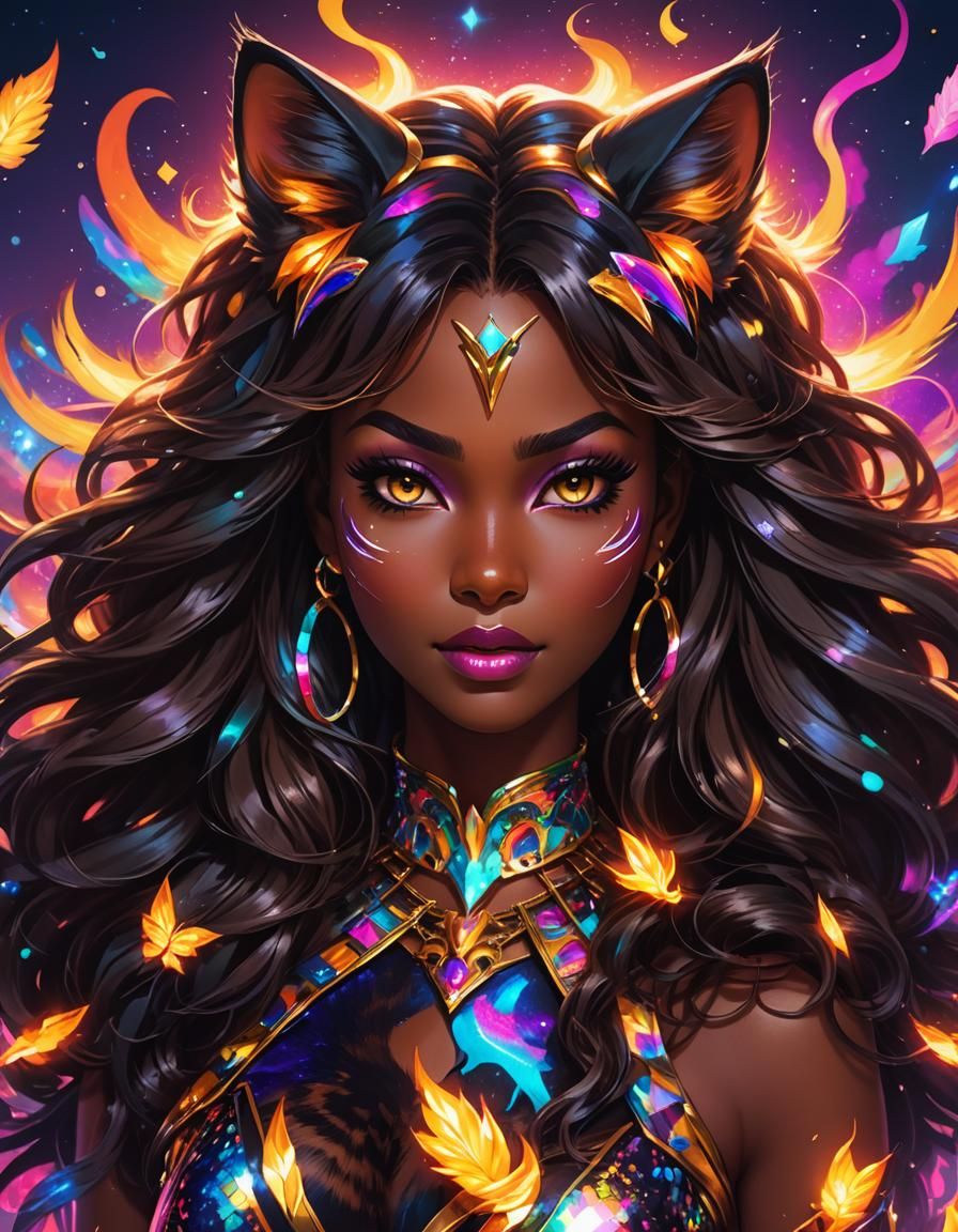 Anime Cat Woman with Lisa Frank Hair