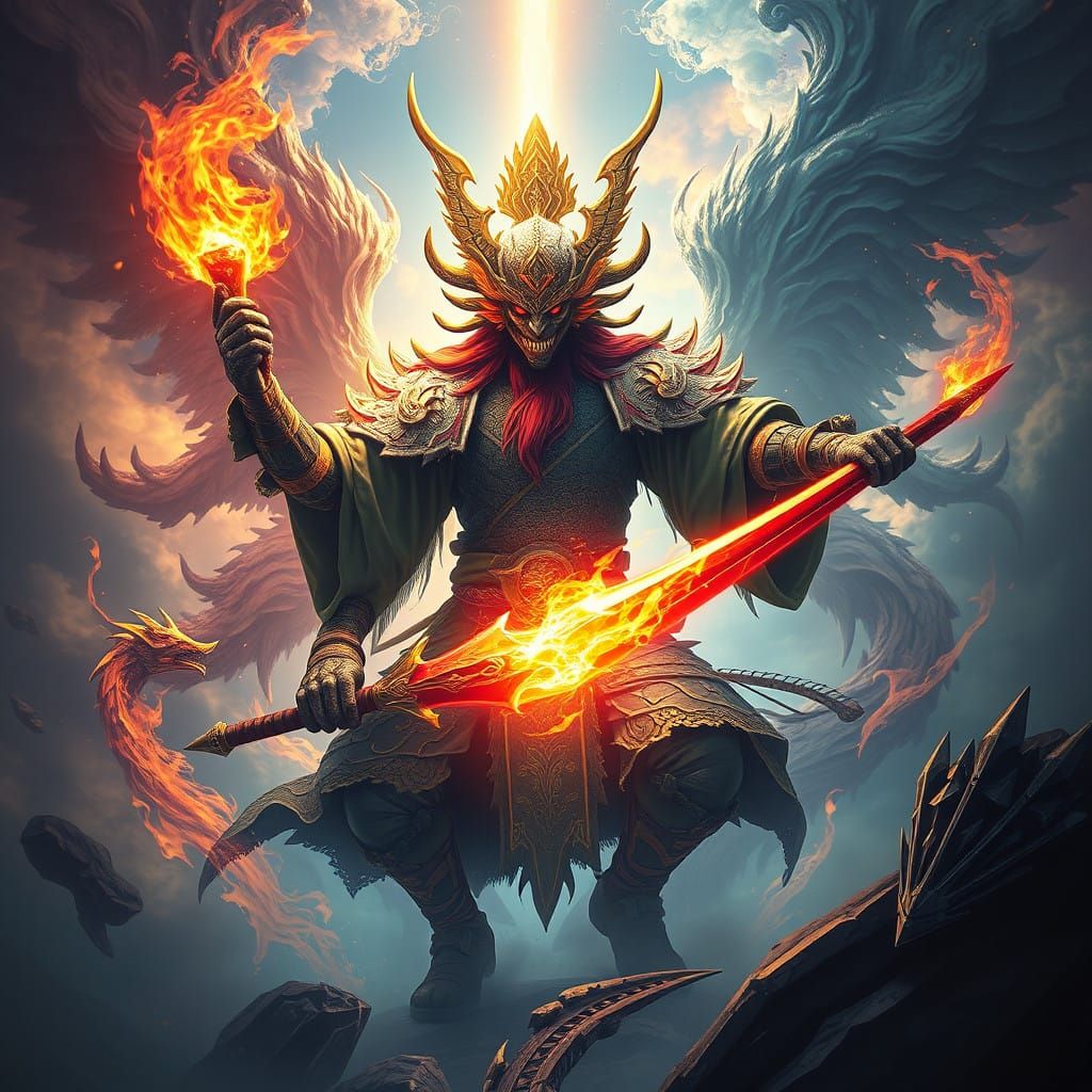 Majestic Fusion of Deities Wields Zangetsu Blade in Dreamlik...