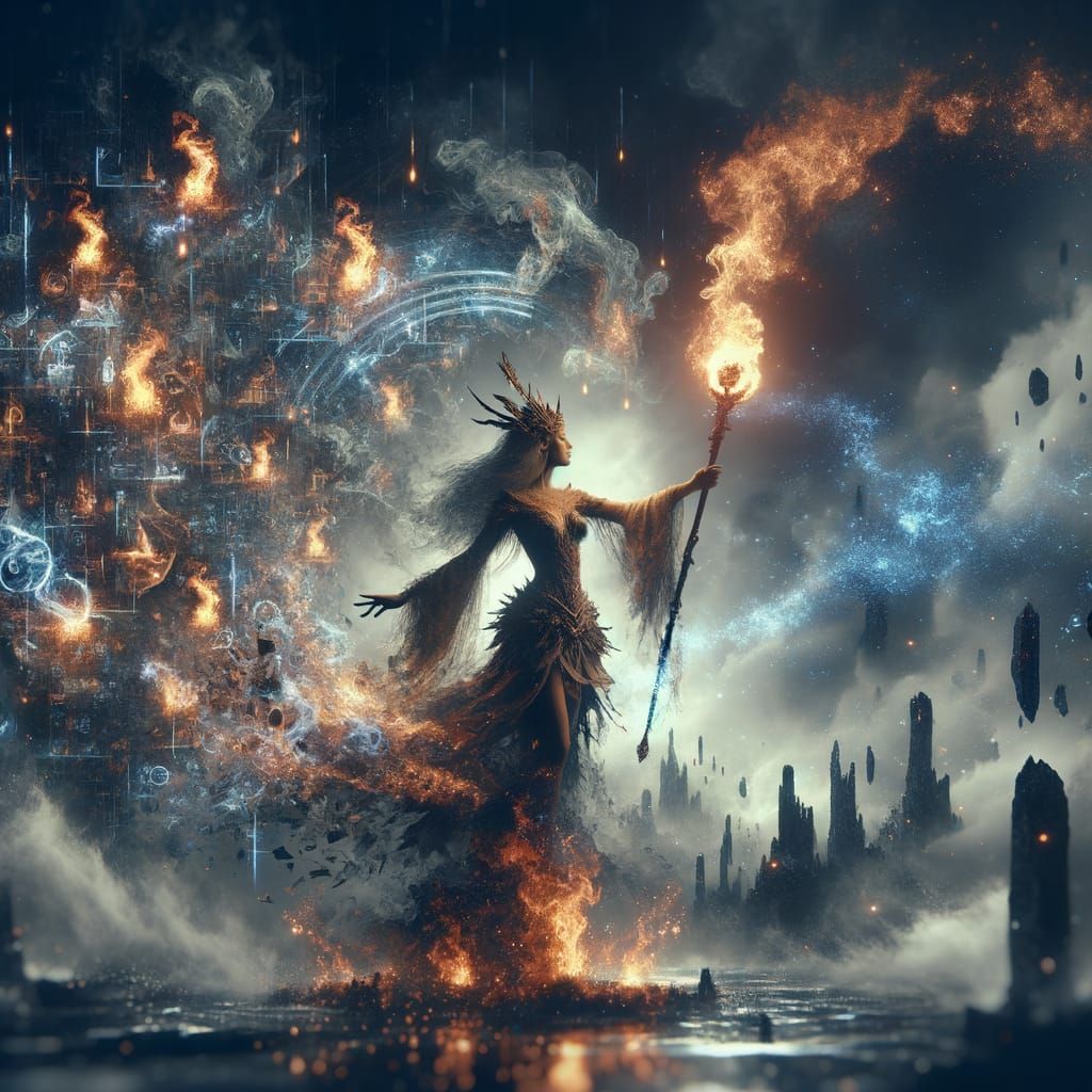 Dark Fantasy Sorceress Dominates with Fire Magic in Ethereal...