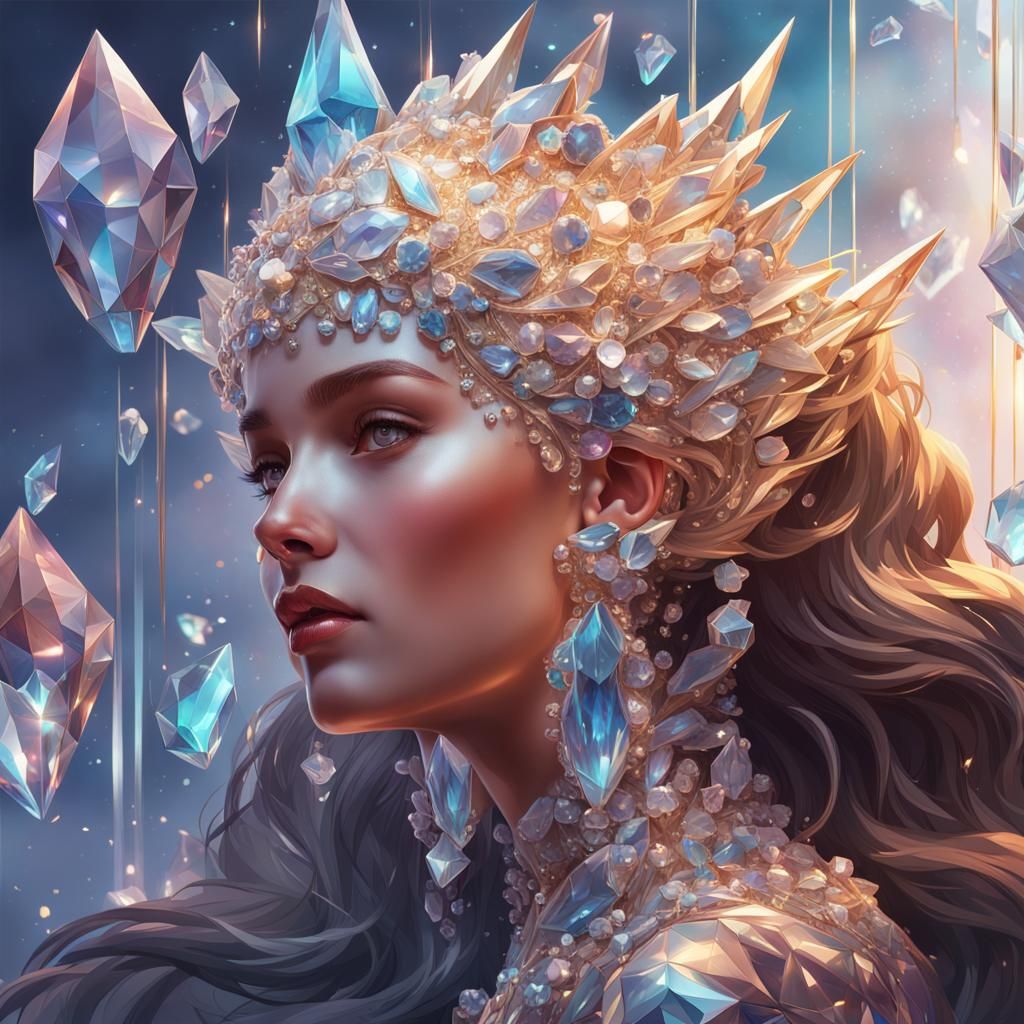 Dazzling Crystal Sculpture Portrait in Hyperdetailed Style
