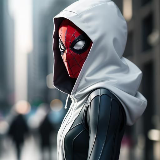 Spider Gwen with Mask and Hood, Bokeh