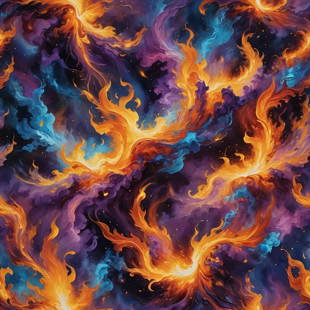 Cosmic Flames Dance in Expressionist Oil Painting